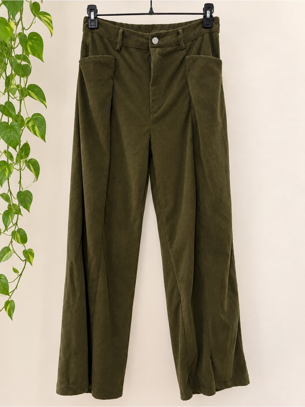 SHEIN Olive Green Corduroy Flared Pants